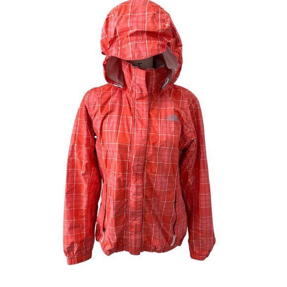 The North Face Hyvent Orange Plaid Windbreaker Rain Jacket Women's Sx L - Picture 1 of 7